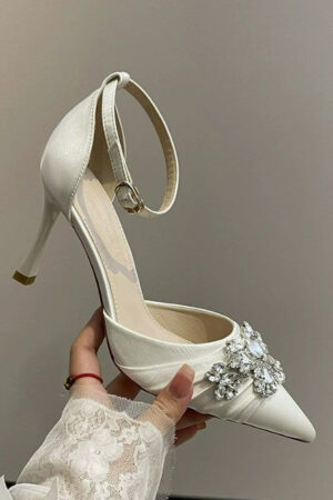 Petite Closed White Satin Heels For Small Feet FS56