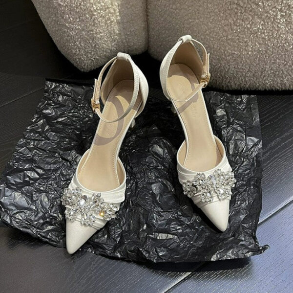 Petite Closed White Satin Heels For Small Feet FS56 - Image 3