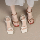 Petite Cross Strap Square Toe Sandal Shoes FS39