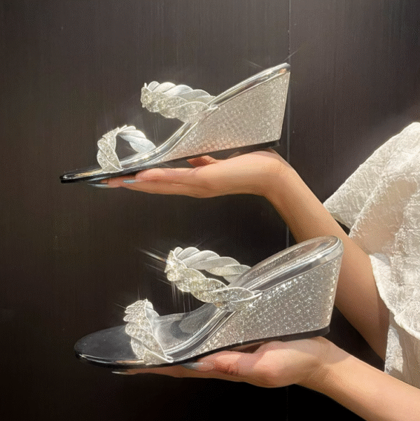 Petite Feet Glitter Dress Wedge Sandal Shoes FS89 - Image 3