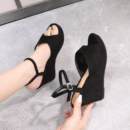 Petite Open Toe Suede Wedge Sandal Shoes FS84
