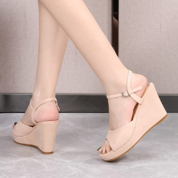 Petite Open Toe Suede Wedge Sandal Shoes FS84 - Image 3