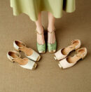 Petite Square Toe Ankle Strap Low Heels FS71