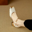 Petite Square Toe Ankle Strap Low Heels FS71