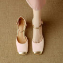 Petite Square Toe Ankle Strap Low Heels FS71