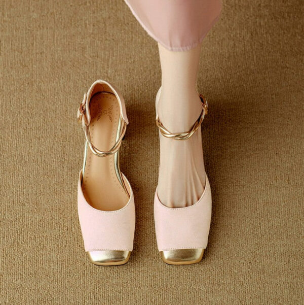 Petite Square Toe Ankle Strap Low Heels FS71 - Image 6