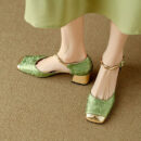 Petite Square Toe Ankle Strap Low Heels FS71