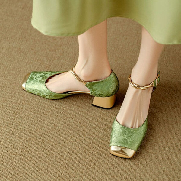 Petite Square Toe Ankle Strap Low Heels FS71