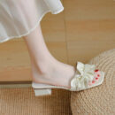Petite Square Toe Slip On Block Low Heel Shoes FS53