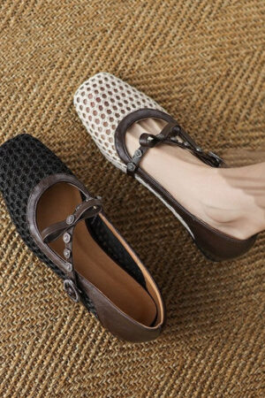 Small Feet Cross Strap Mesh Upper Low Heels FS69