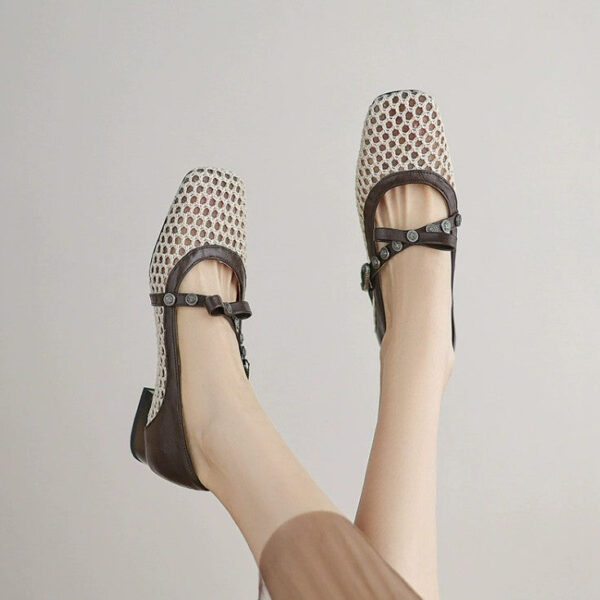Small Feet Cross Strap Mesh Upper Low Heels FS69 - Image 4