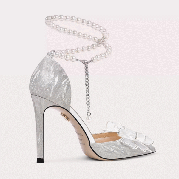 Small Feet Pearl Ankle Strap Glitter Dress Heels FS80 - Image 2