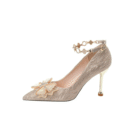 Women's Ankle Strap Glitter Heels With Bow Tie FS60