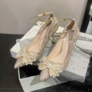 Women's Ankle Strap Glitter Heels With Bow Tie FS60