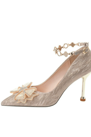 Women's Ankle Strap Glitter Heels With Bow Tie FS60