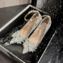 Women's Ankle Strap Glitter Heels With Bow Tie FS60