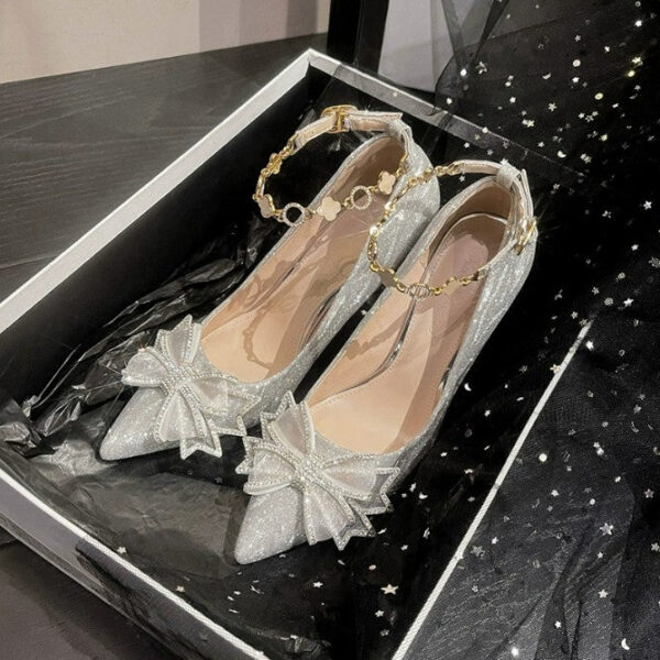 Women's Ankle Strap Glitter Heels With Bow Tie FS60 - Image 4