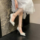 Women's Ankle Strap Glitter Heels With Bow Tie FS60