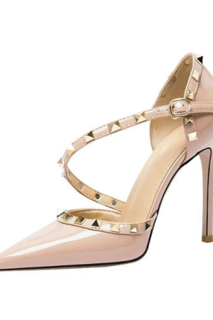 Women's Petite Stud Strap Pointy Patent Heels FS81