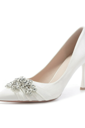 Women's Petite White Satin Pump Shoes FS58