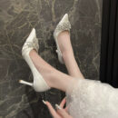 Women's Petite White Satin Pump Shoes FS58