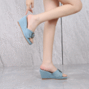 Women's Small Size 3 Denim Cotton Wedge Sandals FS35