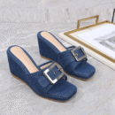 Women's Small Size 3 Denim Cotton Wedge Sandals FS35