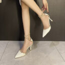 Women's Small Size Ankle Strap Stud Patent Heels FS61