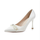 Women's Small Size White Satin Heel Pumps FS59